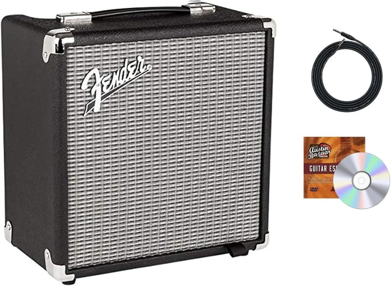 FENDER حزمة مضخم الصوت Rumble 15 مع كابل آلة موسيقية وقرص DVD تعليمي من أوستن بازار - Image 1